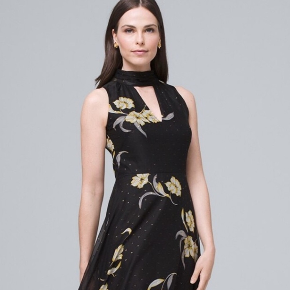 EUC White House Black Market Chic Black Floral High Lo Maxi Dress Size 2